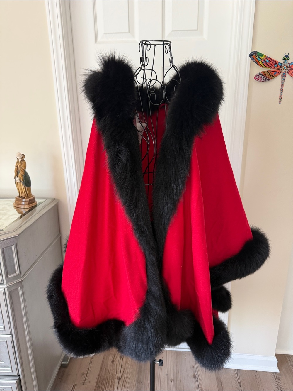 Red Cape with Black Fur Trim